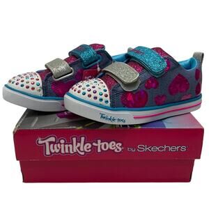 NWB Twinkle Toys by Skechers Girls Sz 10 Sparkle Pink Blue Metallic Sneakers